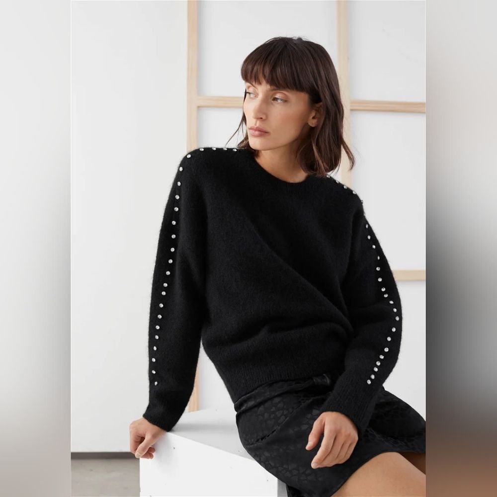 & OTHER STORIES Black Rhinestone Embellished Sweater Size XS - Picture 2 of 8
